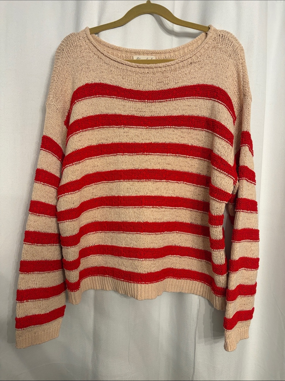 Marled Cream and Red Striped Crewneck Sweater